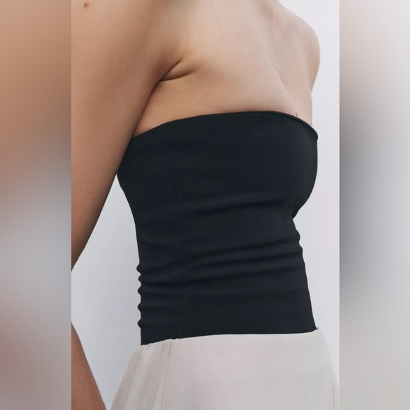 Zara Black Stretch Bandeau Strapless Bodysuit.  Sz L - Picture 3 of 15